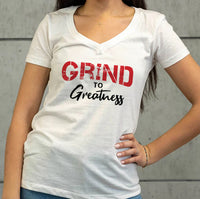 Grind to Greatness White V-Neck Tee